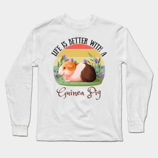 Life Is Better With A Guinea Pig, Cute Retro Sunset Guinea Pig Lover Long Sleeve T-Shirt